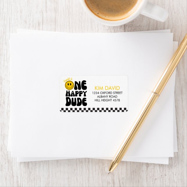 Etiqueta Um primeiro aniversario Feliz do Cara Feliz (Insitu)