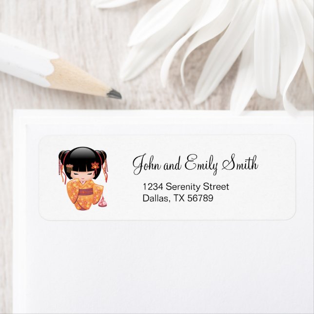 Etiqueta Ume Kokeshi Doll - Rapariga Peach Geisha Japonesa (Insitu)