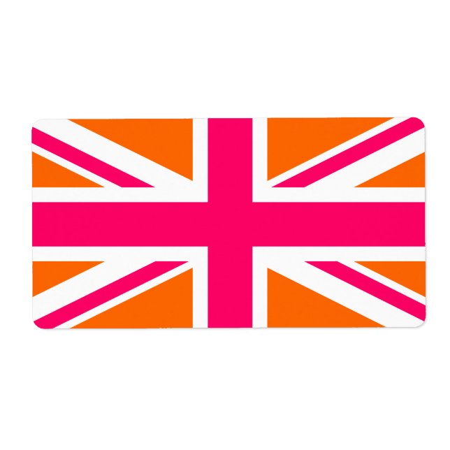Etiqueta Union Jack laranja e rosa (Frente)