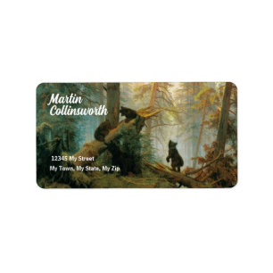 Etiqueta Urso bonito Cubs do vintage em uma floresta