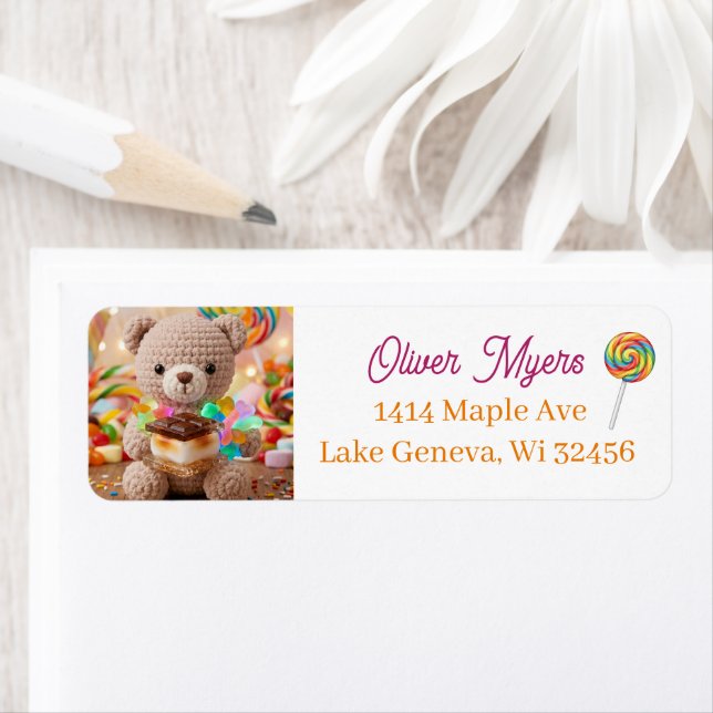 Etiqueta Urso de Crochê Personalizado com S'more (Insitu)