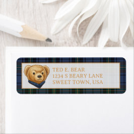 Etiqueta Urso de Natal Xadrez Luxo Preppy