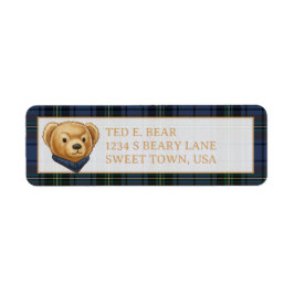 Etiqueta Urso de Natal Xadrez Luxo Preppy