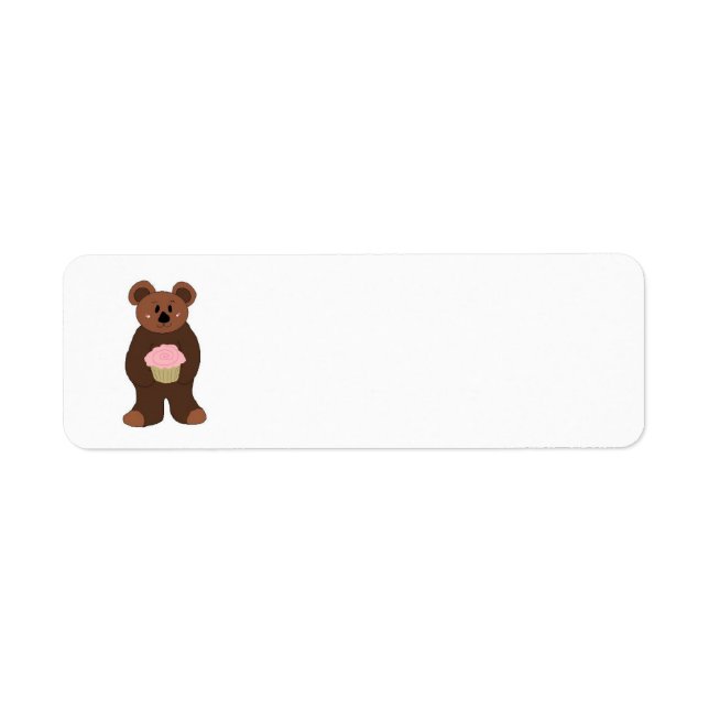 Etiqueta Urso de Pelúcia com Cupcake Rosa (Frente)
