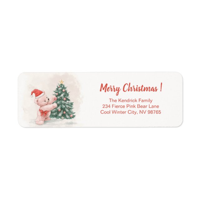 Etiqueta Urso de Pelúcia Rosa Natal Retrô  (Frente)