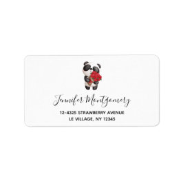 Etiqueta Urso Panda Bonito com Rose Bouquet