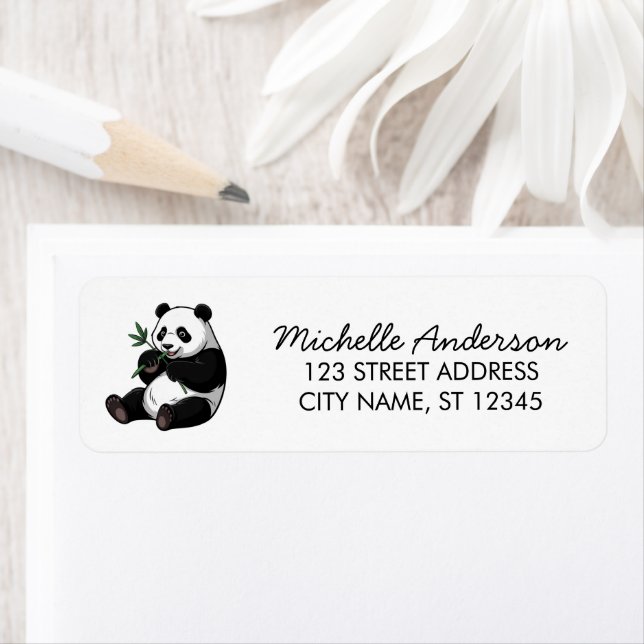 Etiqueta Urso Panda Fofo Folhagem Bambu Endereço de Devoluç (Insitu)