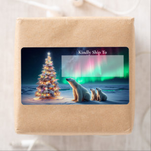 Etiqueta Urso Polar Mãe Cubs Árvore De Natal Aurora Boreali