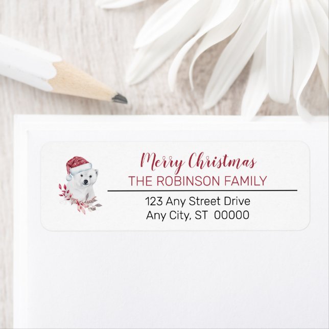 Etiqueta Urso Polar | Santa Hat Feliz Família de Natal (Insitu)