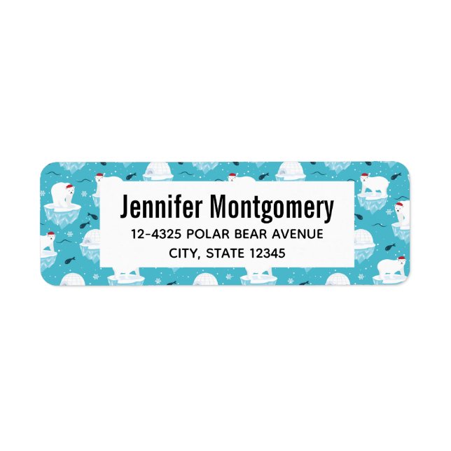 Etiqueta Ursos Polares Bonitos em Santa Hats, Padrão de Nat (Frente)