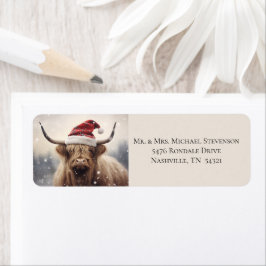 Etiqueta Vaca em Santa Hat Endereço de Volta de Natal