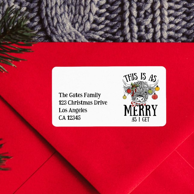 Etiqueta Vaca Engraçada nas Terras do Natal (funny christmas highland cow return address label)