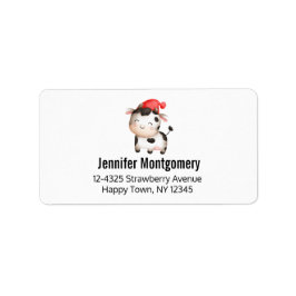 Etiqueta Vaca feliz em um chapéu vermelho