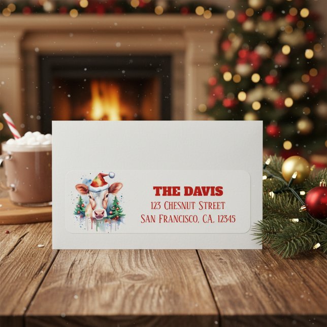 Etiqueta Vaca festiva de Natal - Endereço de regresso (Criador carregado)
