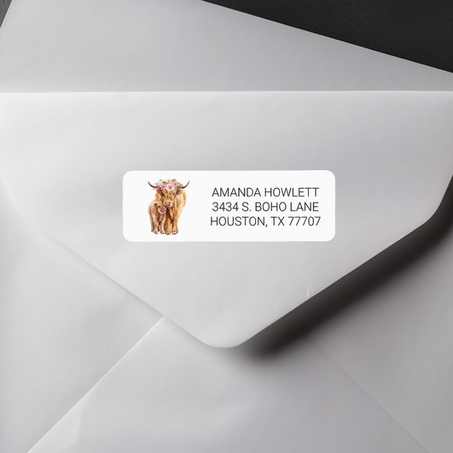 Etiqueta Vaca Highland com Aquarela Bebê (Criador carregado)