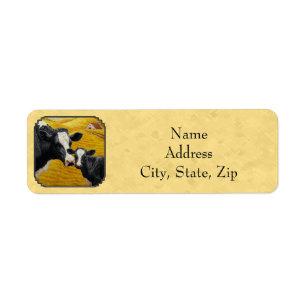 Etiqueta Vaca Holstein e Fazenda de vitelo amarelo