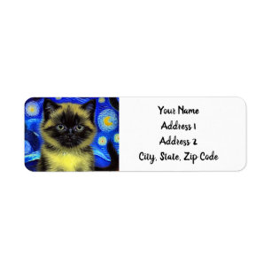 Etiqueta Van Gogh Starry Night Siamese Cat