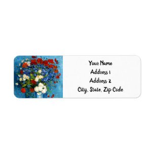 Etiqueta Van Gogh Vase com Cornflower e Poppies