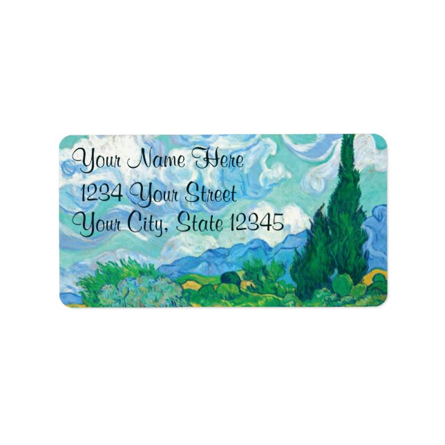 Etiqueta Van Gogh Wheatfield com Ciprestes Verde e Azul (Frente)