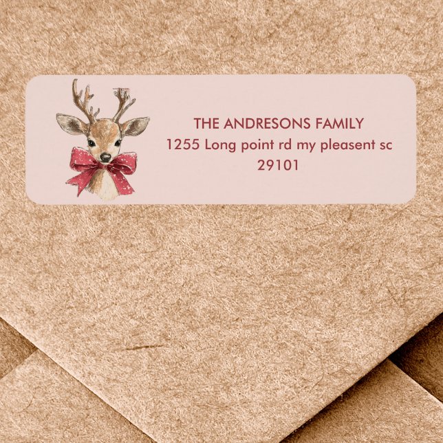 Etiqueta Veado bonito com Arco Vermelho | Natal Rosa (Criador carregado)