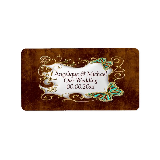 Etiqueta Vedantes de vinho de ouro castanho aqua (Frente)