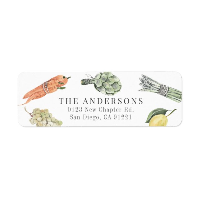 Etiqueta Vegitáveis de Aquarela e Endereço de Devolução do  (Frente)