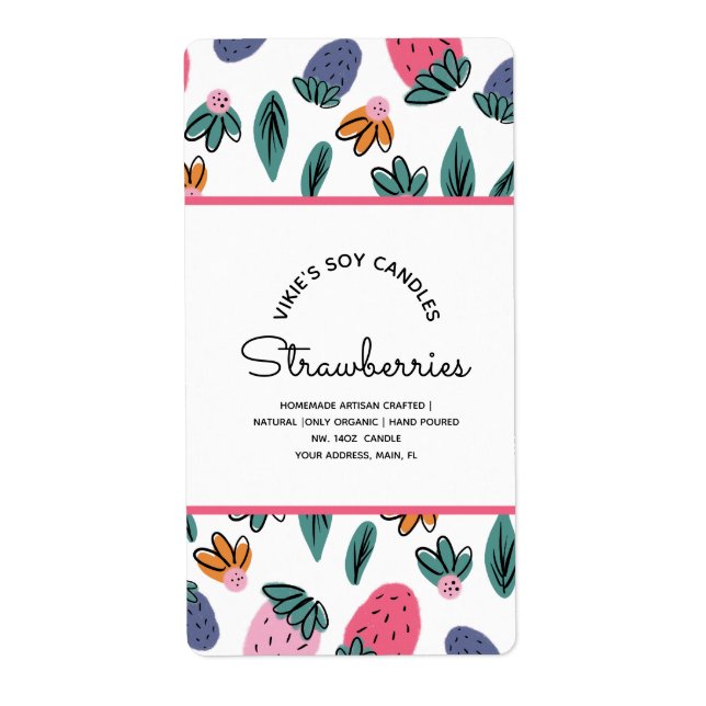 Etiqueta Velas caseiras Comerciais Morangos Padrão (Frente)