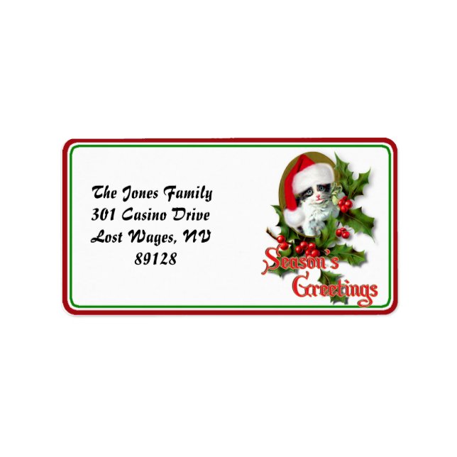 Etiqueta Velho Estilo Saudações da Época de Kitten (Frente)