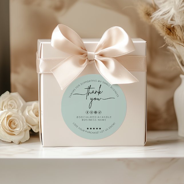 Etiqueta Verde Clara Personalizada Obrigado (Custom Light Green Sticker Thank You Label)