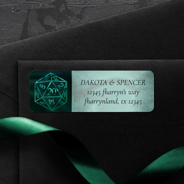 Etiqueta Verde D20 | Fantasy Tabletop Dice Address (Criador carregado)