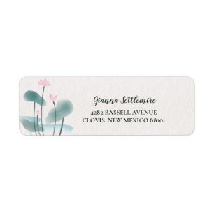 Etiqueta Verde Rosa Watercolor Lotus Floral Return Endereço