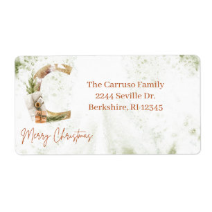 Etiqueta Verde Russo e Monograma Dourado de Natal Aquarela