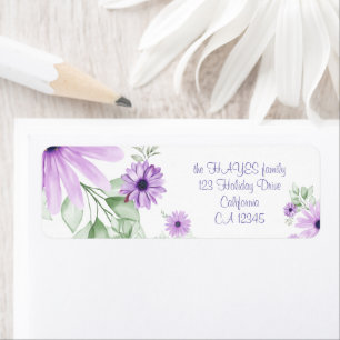 Etiqueta Verde Violeta Personalizado, Flores De Aquarela