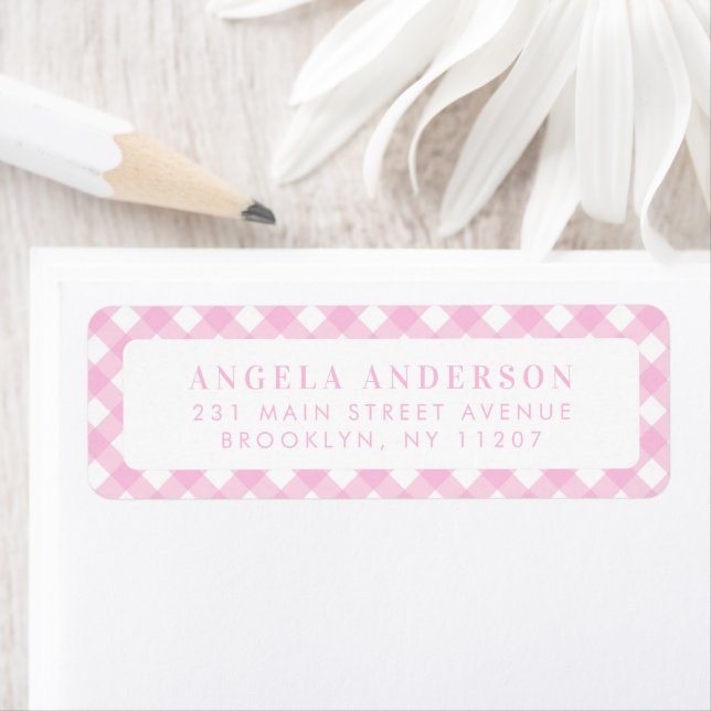 Etiqueta Verificação de Xadrez de Gingham Rosa-Rosa com Pin (Insitu)