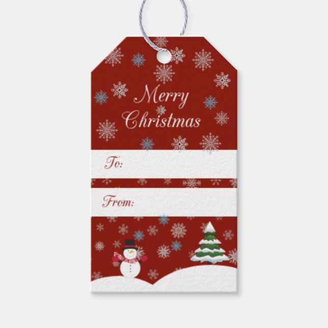 Etiqueta vermelha com flocos de neve (Frente)