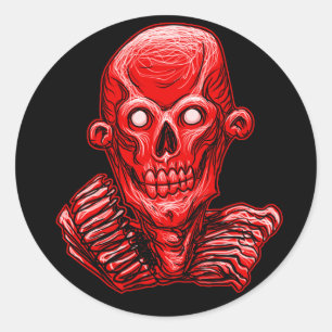 Etiqueta vermelha da cabeça do crânio do zombi
