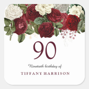 Etiqueta vermelha do aniversário do 90 do rosa