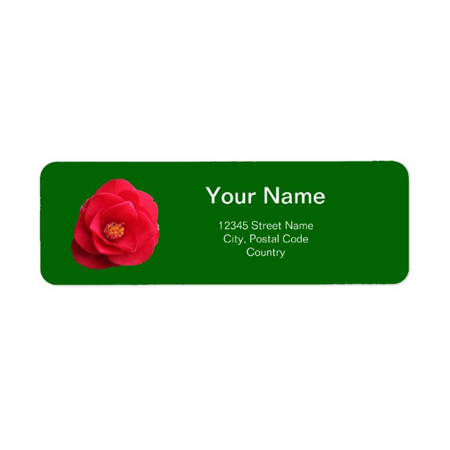 Etiqueta vermelho camellia flores verde rótulo do endereço (Frente)