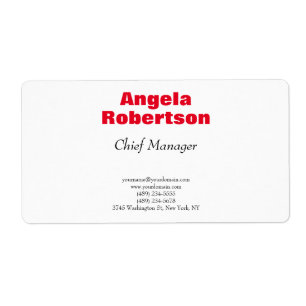 Etiqueta Vermelho claro e simples moderno, branco-mínimo