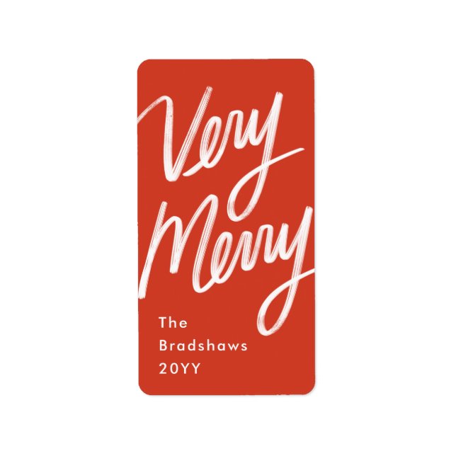 Etiqueta Vermelho Feriado Muito Feliz, Mão Negra (Frente)