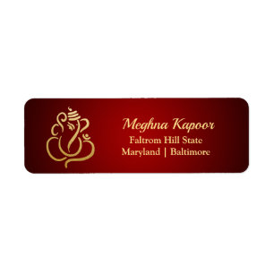Etiqueta Vermelho indiano elegante do deus do ouro Ganesh/