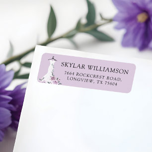 Etiqueta Vestido de Noiva Branco com Florais de Lavanda Pre