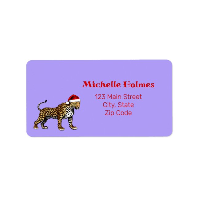 Etiqueta Vida selvagem Safari Animal Leopardo Santa Hat Nat (Frente)