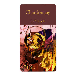 Etiqueta Vidro branco e rótulo da garrafa de vinho em folha