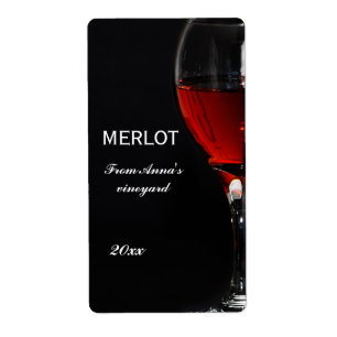 Etiqueta Vidro e garrafa de vinho tinto