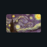 Etiqueta Vincent van Gogh - Noite Estrelada<br><div class="desc">Starry Night (1889), por Vincent van Gogh, é um apos impressionismo de pintura paisagística de arte. Uma vista de uma cidade num vale à noite com as nuvens a girar, as estrelas a brilhar e uma bela lua ouro amarela. Foi pintado durante o dia pela memória e é a pintura...</div>