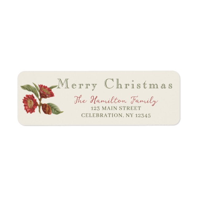 Etiqueta Vinheta Floral de Natal Elegante Vermelha e Verde (Frente)