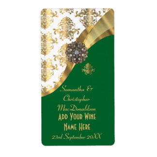 Etiqueta Vinho branco, verde e casamento tema damasco de ou