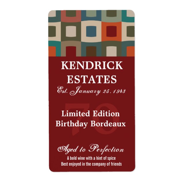 Etiqueta Vinho de Aniversário Vermelho (375 ml) (Frente)