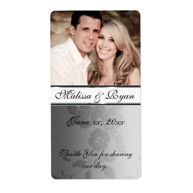 Etiqueta Vinho de Casamento Rótulo de Prata Damasco (Frente)